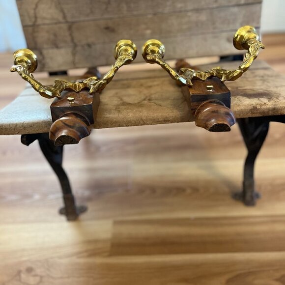 Vintage Wall Wood/Metal Double Arm Leaf Scroll Scone/Candleholders - Picture 10 of 12